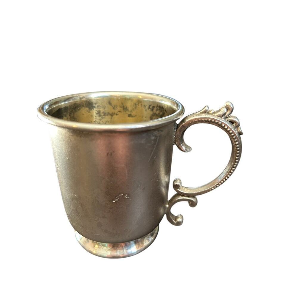 1906 American Silver Plate Co Quadruple Baby Cup Esther Etched Christening Mug